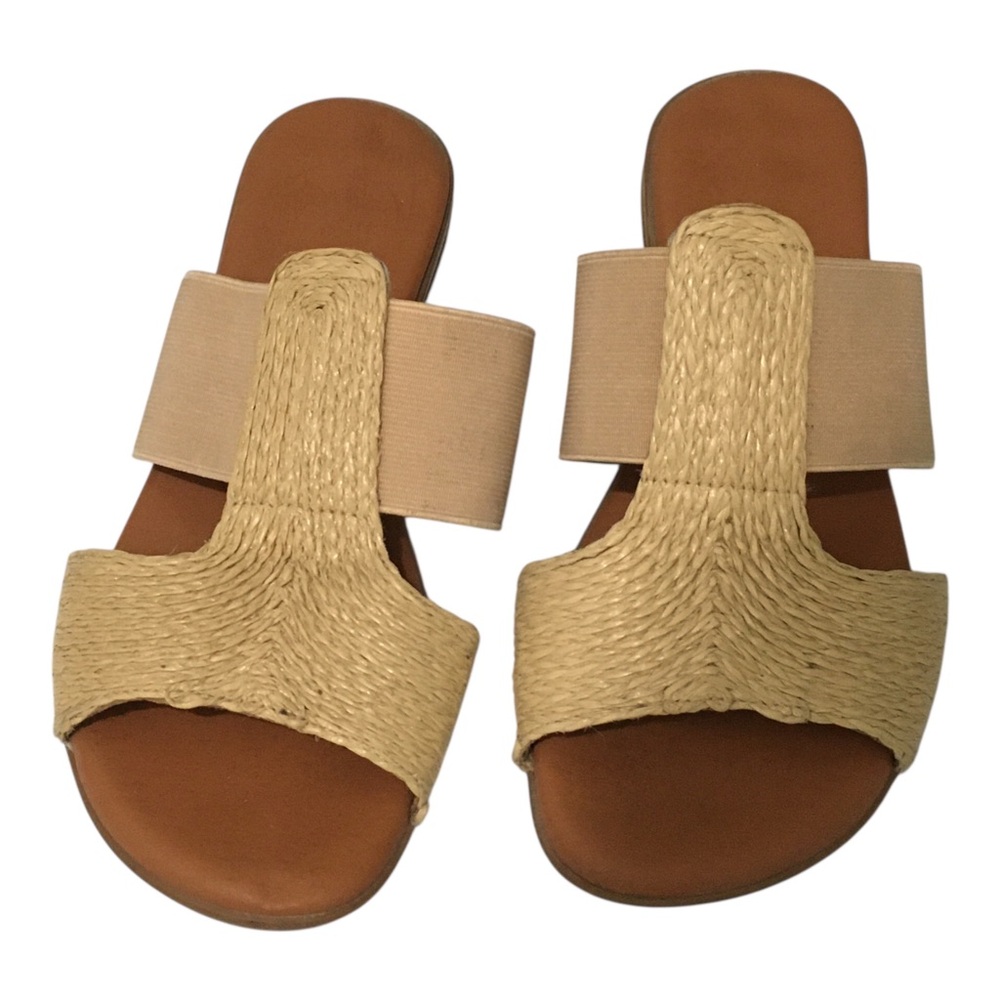 Andre Assous Beige Straw Slide Slip On Sandals 7.5